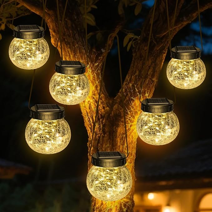 6-Pack Elegant Globe Solar Lanterns for Garden, Waterproof LED