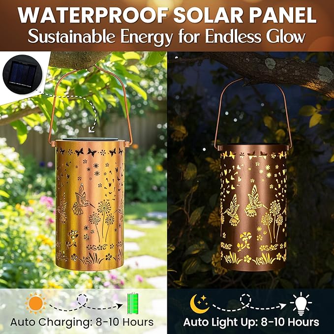 FLAGWIX Hummingbird Solar Lanterns Outdoor Waterproof Garden Decor for Outside Gifts for Women Men Birthday Gifts for Mom Grandma Decorative Lanterns for Yard Patio Balcony Porch