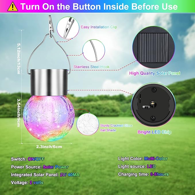 12-Pack Decorative Globe Solar Lanterns for Outdoor, Waterproof LED