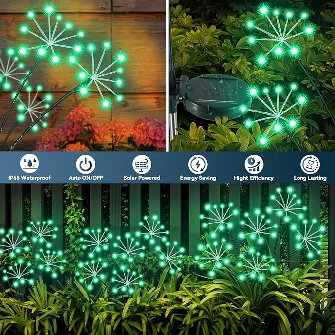 2-Pack Green Solar Path Lights, Outdoor Garden LED