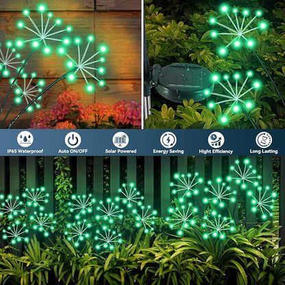 Solar Garden Lights 2 Pack Waterproof Swaying Starburst Light Solar Outdoor Lights for Yard Patio Walkway Pathway Party Wedding Decoration, Unique Gifts for Women, Green