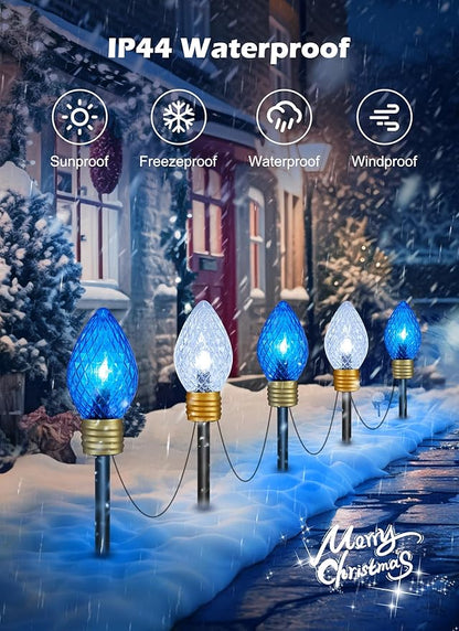 Moonflor Strawberry Jumbo C9 Christmas Pathway Lights Outdoor - 2Pack Total 17FT 10 LED C9 Walkway Light, Christma Decoration Outside,Christmas Lights Outdoor for Lawn Yard Holiday, Blue & Pure White