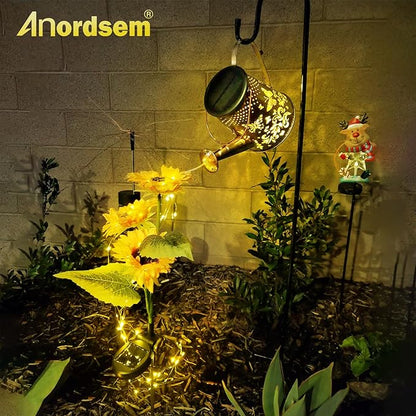 Anordsem Solar Watering Can Lights: Metal Butterfly Lantern Outdoor with Hook - Waterproof Garden Art Hanging Decoration for Yard Patio Lawn - Christmas Birthday Gifts for Women Mom Grandma