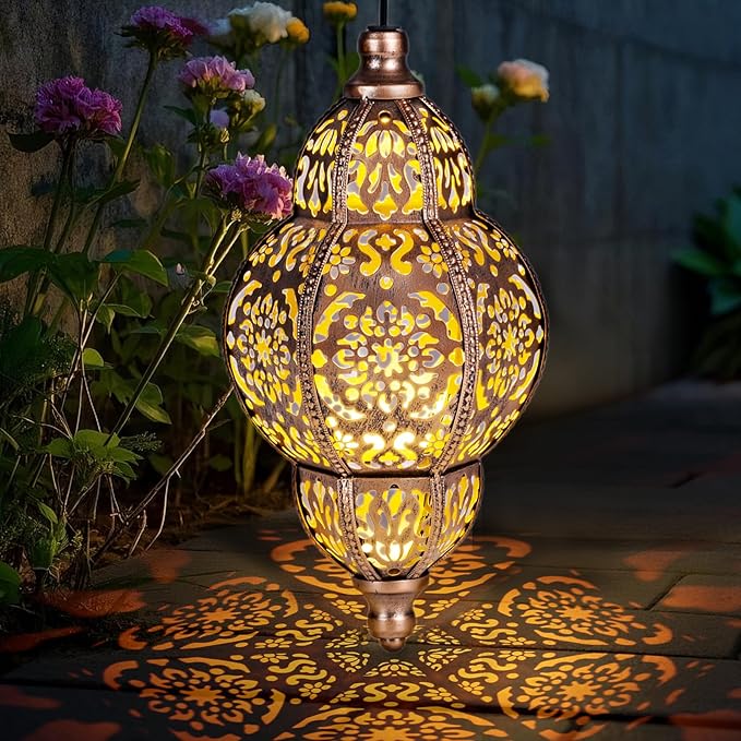 Moroccan Solar Garden Lanterns, Metal Waterproof LED