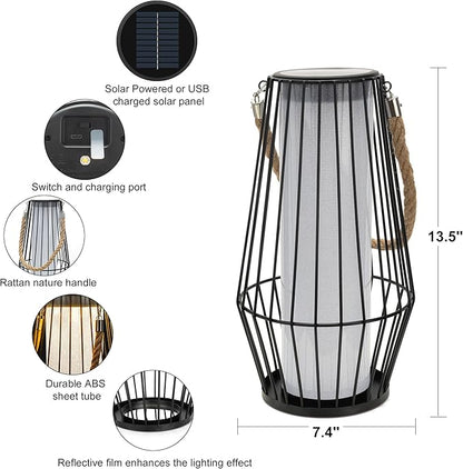 Outdoor Solar Lanterns 13" Large Solar Hanging/Standing Lantern Lights Waterproof Rechargeable Metal Table Lamp with Retro Handle for Garden, Yard, Patio, Proch, Wedding Decoration
