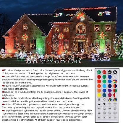 LJLNION 98.5ft Christmas Lights Color Changing with Remote, 300 LED RGB Fairy String Lights Halloween Decorative Lights, 8 Lighting Modes & Timer, Plug in Indoor Outdoor Xmas Wedding Party Decor
