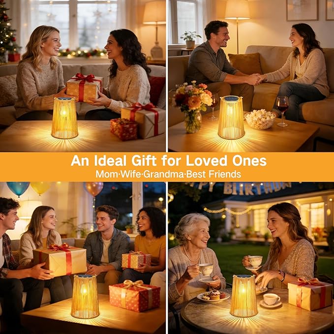 Solar Lanterns Outdoor Waterproof, Hanging Rattan Woven Solar Lights with Auto On/Off, Decorative Gifts for Garden, Yard, Patio, Tree, Porch, Lawn, Pathway & Outside Tabletop Decor