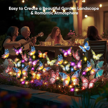 Solar Lights Outdoor Garden Decor: 8 Pack 136 Silk Butterflies with 176 Color-Changing LEDs - Auto On/Off 12H Magical Lighting IP65 Waterproof for Yard Patio Pathway - Unique Gifts for Mom Grandma