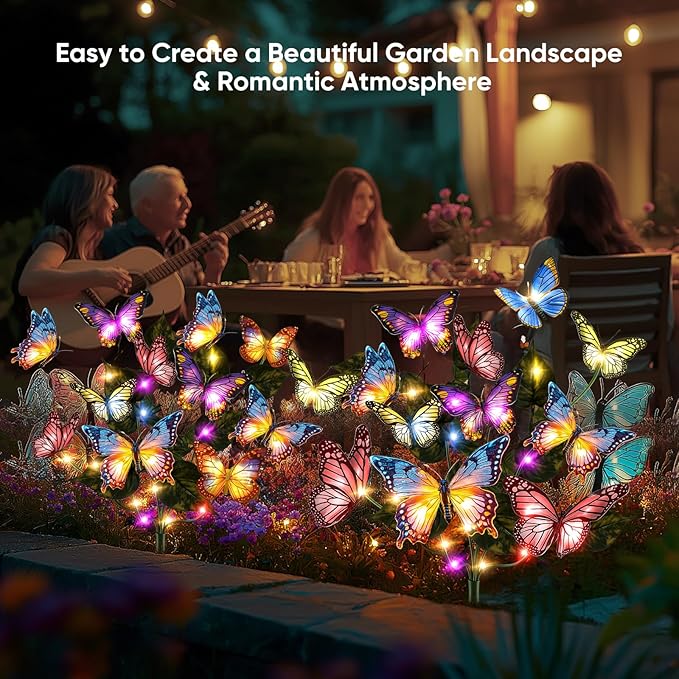Solar Lights Outdoor Garden Decor: 4 Pack 68 Silk Butterflies with 88 Color-Changing LEDs - Auto On/Off 12H Magical Lighting IP65 Waterproof for Yard Patio Pathway - Unique Gifts for Mom Grandma