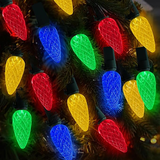 Christmas Decorations Solar Strawberry String Lights Outdoor,50LED Multicolor C6 Strawberry with Xmas Gifts Decor,Waterproof Solar Christmas Lights for Home,Porch,Tree,Roofline Decor