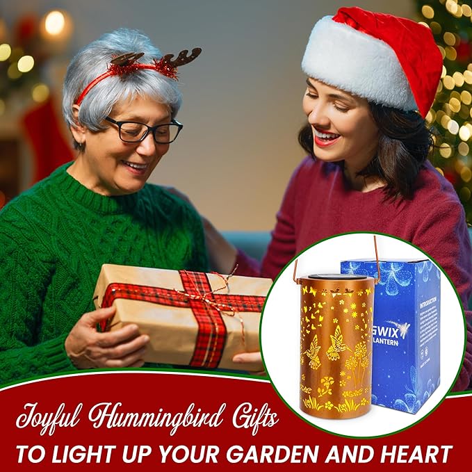 FLAGWIX Hummingbird Solar Lanterns Outdoor Waterproof Garden Decor for Outside Gifts for Women Men Birthday Gifts for Mom Grandma Decorative Lanterns for Yard Patio Balcony Porch