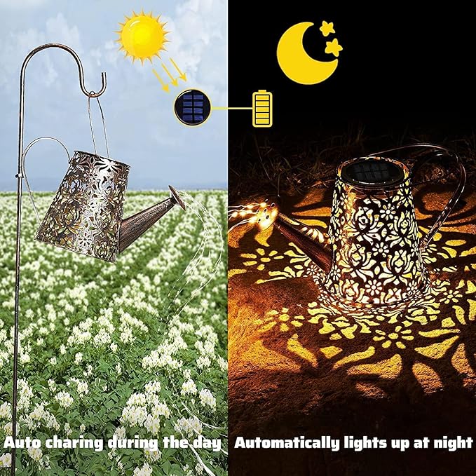 Solar Lights Outdoor Decorative, Metal Solar Watering Can Lights Waterproof, Large Hanging Garden Decor Yard Lights Outside Patio Lawn, Gifts for Mom Grandma Women Birthday Christmas