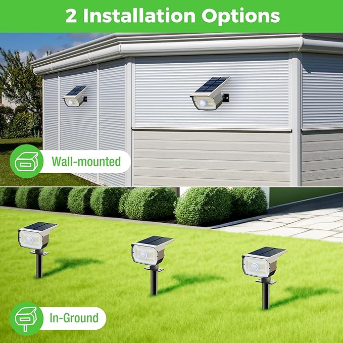nipify 1 Pack Solar Lights Outdoor Waterproof, Motion Sensor Spot Lights 3 Modes Solar Powered Spotlights 2-in-1 Auto On/Off Landscape Lighting for Outside Yard Wall Garden, Cool White