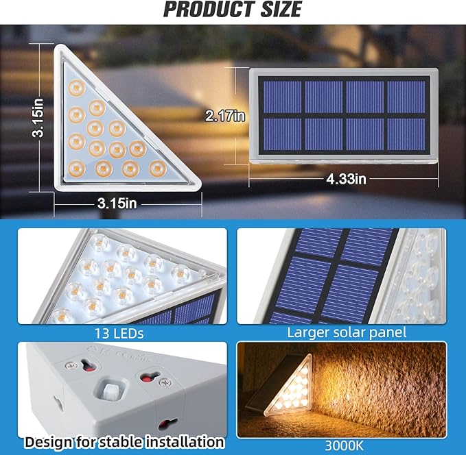 NIORSUN Solar Step Lights,6 Pack Warm White Solar Stair Lights Outdoor Waterproof IP67 Auto On Off,Solar Lights for Steps,Stair,Patio,Yard,Porch,Front Door,Sidewalk,Deck Decor