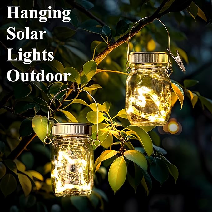 Mlambert 12 Pack Outdoor Solar Lanterns, Waterproof Hanging Mini Mason Jar Solar Lights for Backyard Garden Yard Patio Tree Decoration, Warm White
