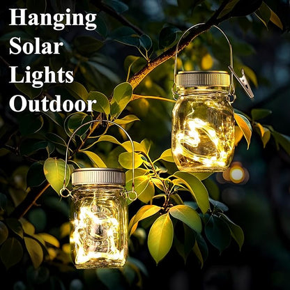 Mlambert 12 Pack Outdoor Solar Lanterns, Waterproof Hanging Mini Mason Jar Solar Lights for Backyard Garden Yard Patio Tree Decoration, Warm White