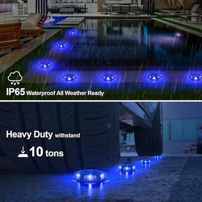 Solar Dock Lights Driveway Deck Lights - 12 Packs Waterproof Outdoor LED Aluminum Dock Lighting Warning Step Light for Driveway Sidewalk Garden Pathway Yard (Blue)