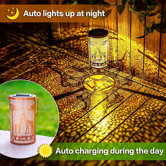 Giraffe Solar Lanterns Outdoor Waterproof Hanging Solar Lights Giraffe Gifts for Women Men Metal Decorative LED Giraffe Lanterns for Garden Decor,Yard,Patio,Lawn,Tabletop,Pathway,Landscape