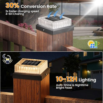 APONUO Solar Post Cap Lights, 8-Pack Fence Post Solar Lights with 20 Lumens 3-Sided Panoramic Glow, IP65 Waterproof Fence, Deck, Patio, Garden Decor, Easy No-Tool Install for 4x4 Posts, Black