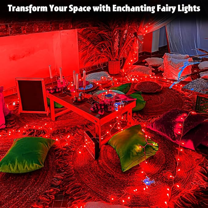 String Lights Outdoor Waterproof 9.8ft 30 LED, Red Fairy Lights Battery Operated with Timer Clear Wire for Indoor & Outdoor Christmas Vanlentines Decorations Garland Party Garden 2 Packs