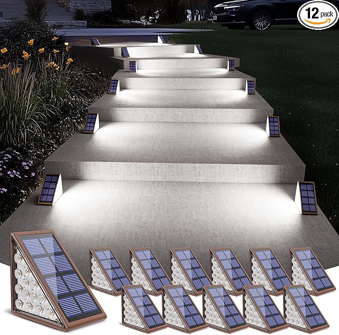 12-Pack Cool White Bright Solar Fence Lights, Outdoor LED