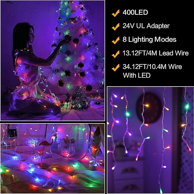 Christmas String Lights, 33ft 400 LED Waterproof Twinkle Lights