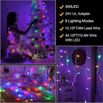 Christmas String Lights, 33ft 400 LED Waterproof Twinkle Lights