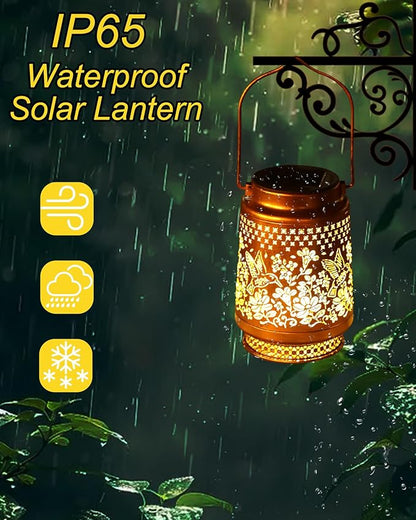 Solar Lanterns Outdoor Waterproof Decorative Garden Solar Lights Outdoor,Hanging Hollow Out Metal Ornaments Decor for Outside Lawn,Patio,Balcony,Yard Unique Gifts for Women Hummingbird