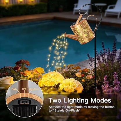 Ollny Solar Watering Can with Cascading Lights Outdoor Garden Decor, Birthday Gifts for Mom Grandma Women, IP65 Waterproof 2 Lighting Modes Hanging Lanterns for Yard Patio Lawn (Hummingbird)