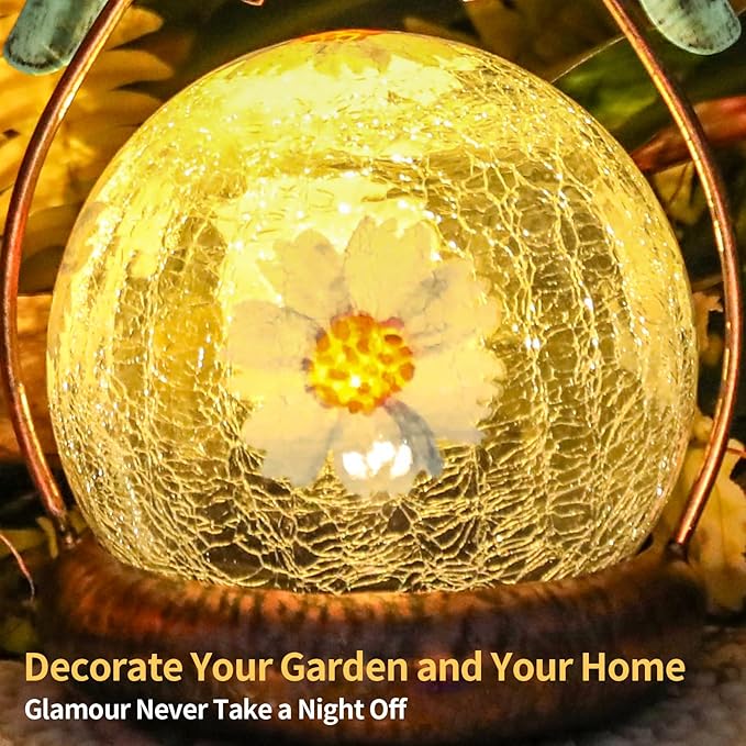 MUMTOP Angel Solar Lights Outdoor Garden - Solar Lanterns Light Decorative Waterproof with Glass Cracked Globe Tabletop Lantern Lamp Ornaments for Yard Patio Decor Gift (Hold Heart)