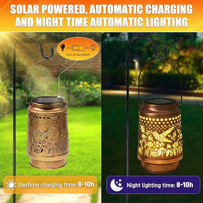 2 Pack Hummingbird Solar Lantern - Hummingbird Solar Lights for Outside, Patio, Backyard, and Porch - Waterproof Hanging Lantern for Outside - Perfect Gifts for Women