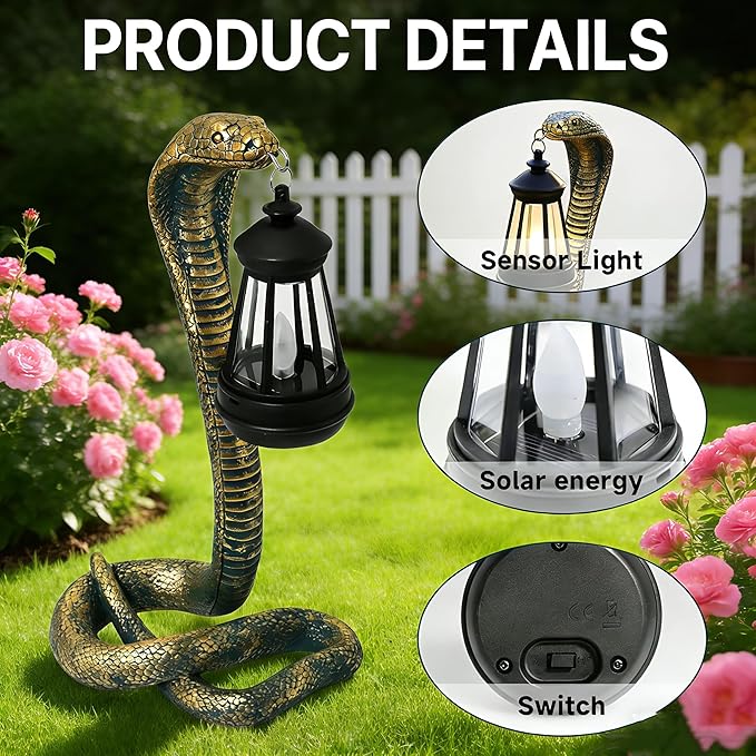11.22" Solar Snake Garden Statue Light, Outdoor Decor