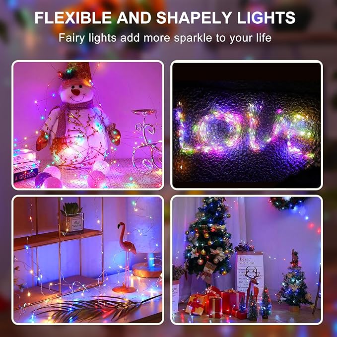 2-Pack 50 LED Christmas Twinkle Lights, 16ft Waterproof for Porch