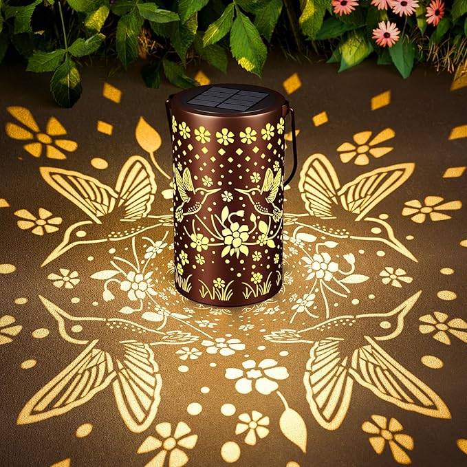 Hummingbird Solar Lanterns Outdoor Waterproof: Mothers Day Gifts for Women Mom Grandma - Decorative Hanging Metal Lanterns for Patio Yard Pathway - Solar LED Garden Lights for Outdoor Decor - 1 Pack