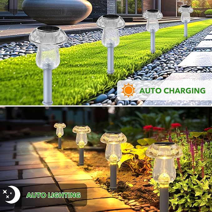 Solar Walkway Path Lights 8-Pack, Waterproof