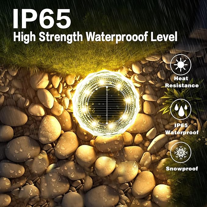 Solar Ground Lights 8 Pack Waterproof Outdoor Solar Lights for Yard Led Solar Garden Lights Bright Solar Powered Disc Light In-Ground Landscape Lighting for Patio Pathway Walkway Driveway, Warm White