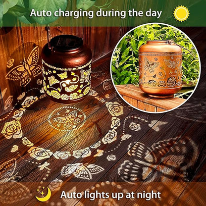 2 Pack Butterfly Outdoor Solar Hanging Lanterns Waterproof LED Solar Lights Metal Decorative Lanterns for Garden, Patio, Courtyard, Backyard, Yard Decor Unique Butterfly Gifts for Women Gardening