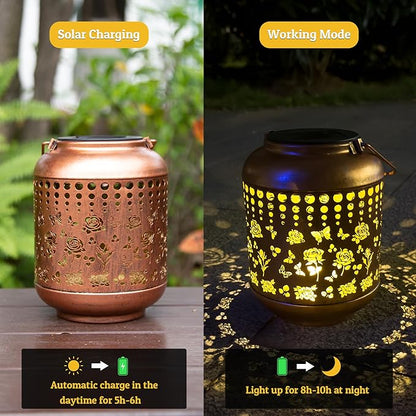 Butterfly Solar Lanterns Outdoor Waterproof, Butterfly Gifts for Women Grandma Mom, Hanging Rose Solar Lights for Garden Decor