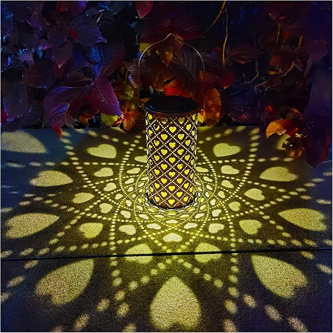 Solar Heart Lanterns, Outdoor Hanging LED Decor