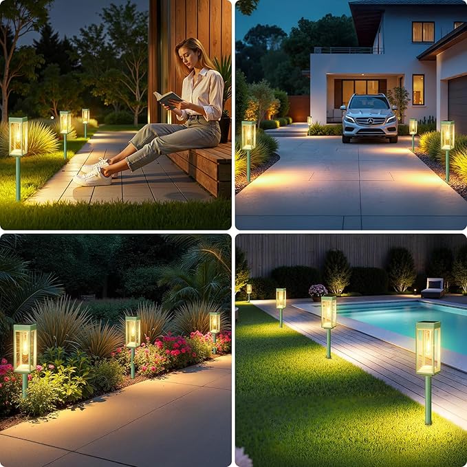 WdtPro 8 Pack Solar Pathway Lights Outdoor, Bright Solar Garden Lights Outdoor Waterproof, Auto On/Off, 15+ Hours Runtime, Lights Solar Powered for Pathway Yard Garden Walkway, Warm White