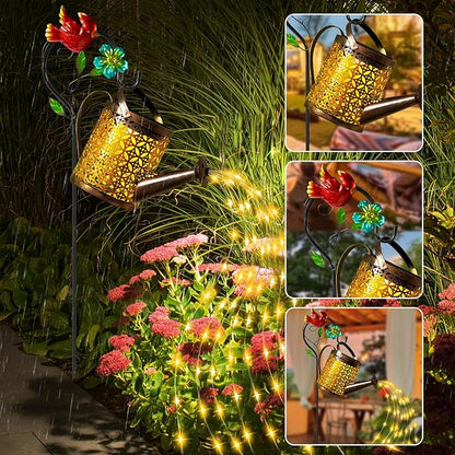 Mothers Day Gifts Solar Lights Outdoor, Watering Can with Cascading Lights, Watering Can with Hook Solar Lantern, Gardening Decor for Yard Patio, Gardening Gifts for Mom Grandma Women (2 Pack)