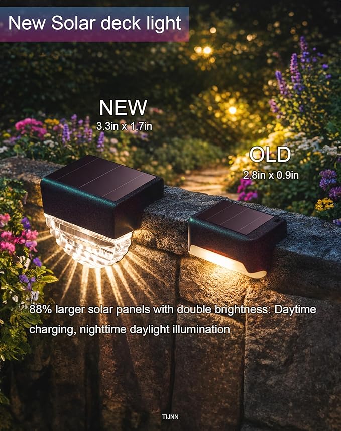 TIJNN Solar Deck Lights Outdoor, Fence Light Waterproof Led Lights for Outdoor Stairs, Step, Yard,Patio Decor Garden Illumination - 6 Pack