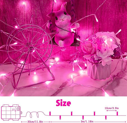 String Lights Outdoor Waterproof 9.8ft 30 LED, Pink Fairy Lights Battery Operated with Timer Clear Wire for Indoor & Outdoor Christmas Valentine's Day Decorations Garland Party2 Packs
