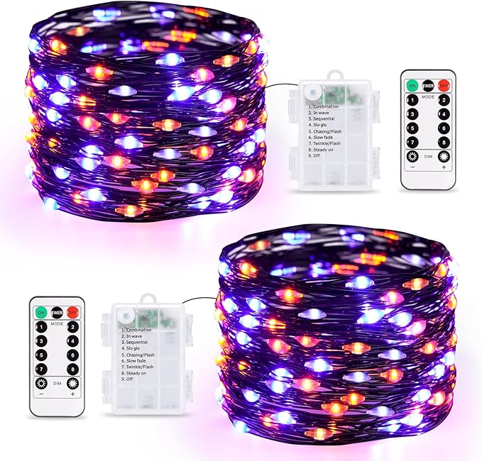 2-Pack Halloween String Lights, 66ft 200 LED Waterproof Twinkle Lights