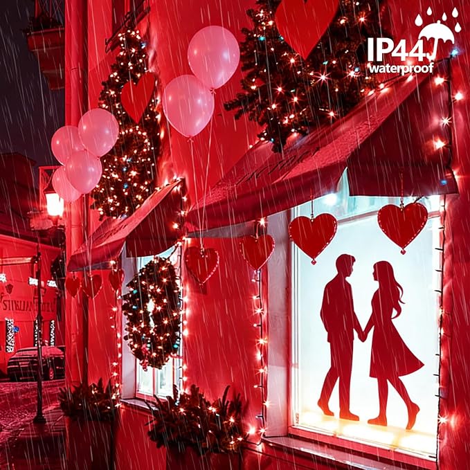 YEGUO Valentine’s Day String Lights Battery Operated, 2 Pack Each 33ft 100 LED Red Christmas Lights Outdoor Waterproof, Green Wire Fairy Light Indoor with Remote