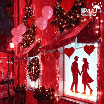 YEGUO Valentine’s Day String Lights Battery Operated, 2 Pack Each 33ft 100 LED Red Christmas Lights Outdoor Waterproof, Green Wire Fairy Light Indoor with Remote