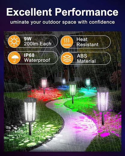 Solar Powered Pathway Lights Outdoor Warm White & RGB Color Changing LED Landscape Decor Waterproof for Patio, Yard, Walkway, Garden, Auto On/Off 4 Pack 2 Modes (Cool White & Multicolor, 6 Pack)