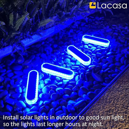 Lacasa Solar Deck Lights, 4 Pack 40LM Solar Powered Step Lights Blue Light, LED Dock Light Outdoor In-Ground Lights IP68 Waterproof Auto ON/Off for Garden Stairs Driveway Pathway Lighting