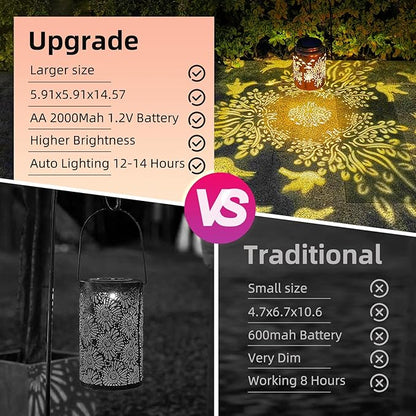 Tree of Life Solar Lanterns Outdoor Waterproof, 14.6'' Large Lamps, Upgraded 2000mAH Battery, Metal Christmas Gift, Birthday Gifts for Women Mom Grandma, Garden Yard Patio Lawn Pathway Decor