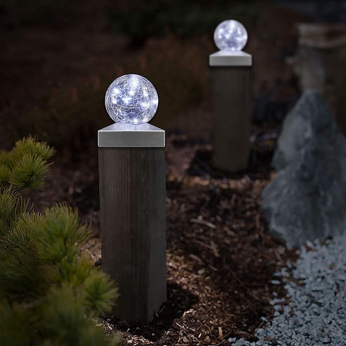 SUNNYPARK Solar Post Lights - Outdoor Post Cap Light for Fence Deck or Patio Garden Decoration- Solar Powered Gazing Ball Caps, LED Lighting, Lamp Fits 4x4 - White 4 Pack